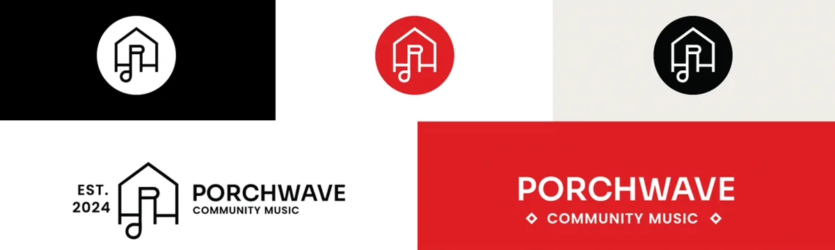 Aceeași marcă PORCHWAVE în variante alb, roșu și negru, plus lockup-urile orizontale